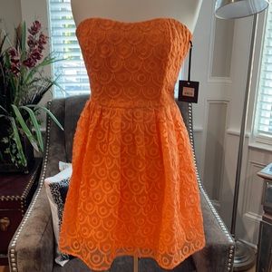 NWT Jack BB Dakota strapless cocktail dress Orange fabric with sparkle lined Sz6